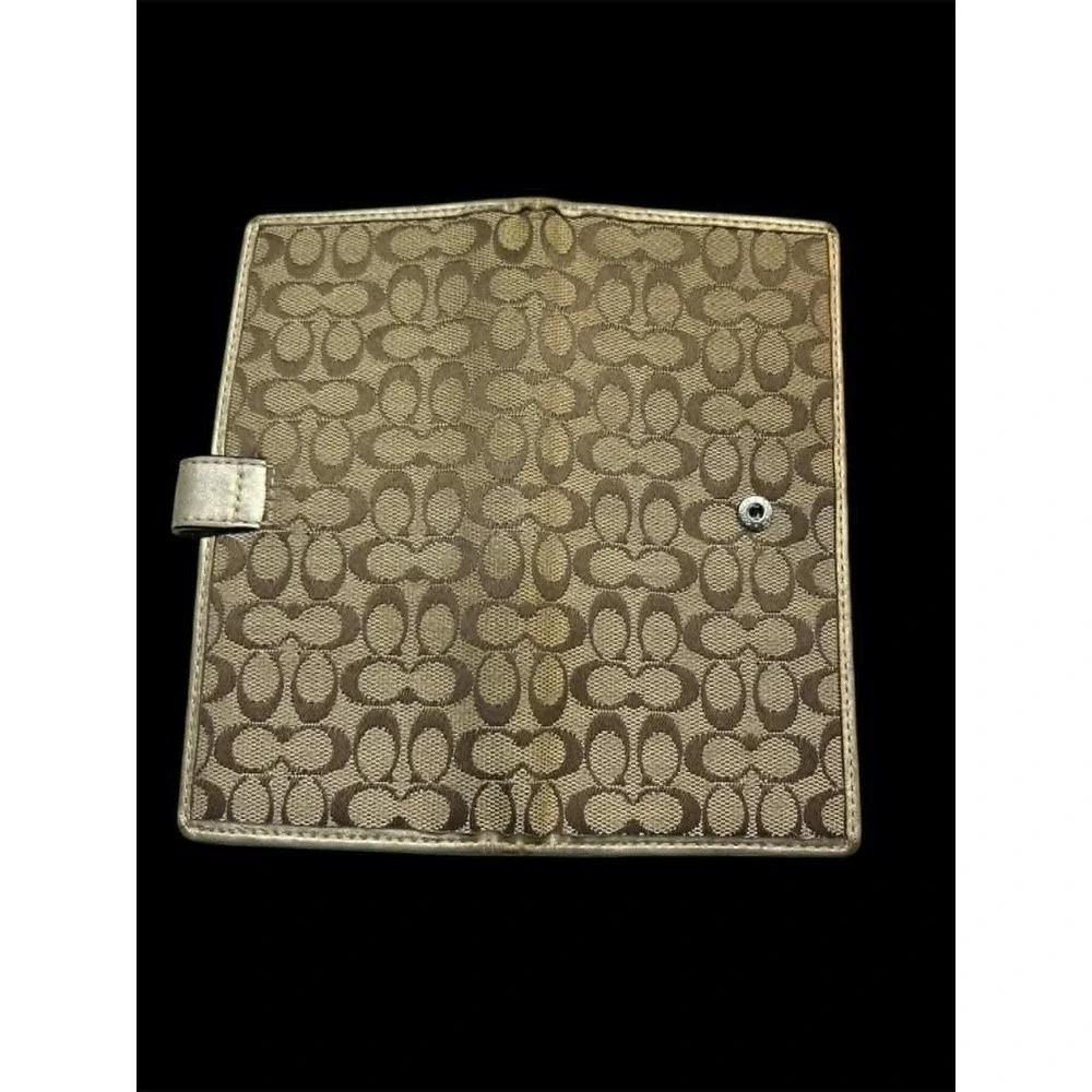 Coach Signature Jacquard Slim Checkbook Wallet Metallic Champagne‎ Leather Trim