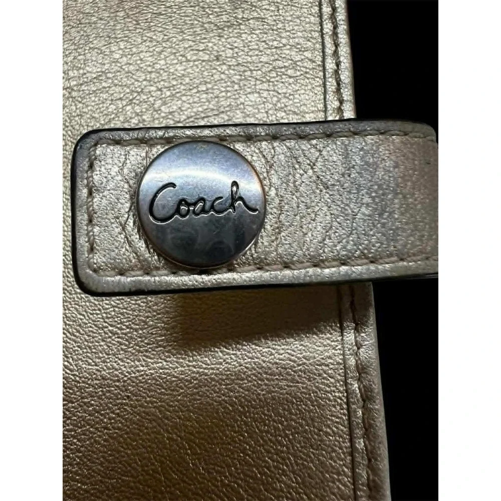 Coach Signature Jacquard Slim Checkbook Wallet Metallic Champagne‎ Leather Trim