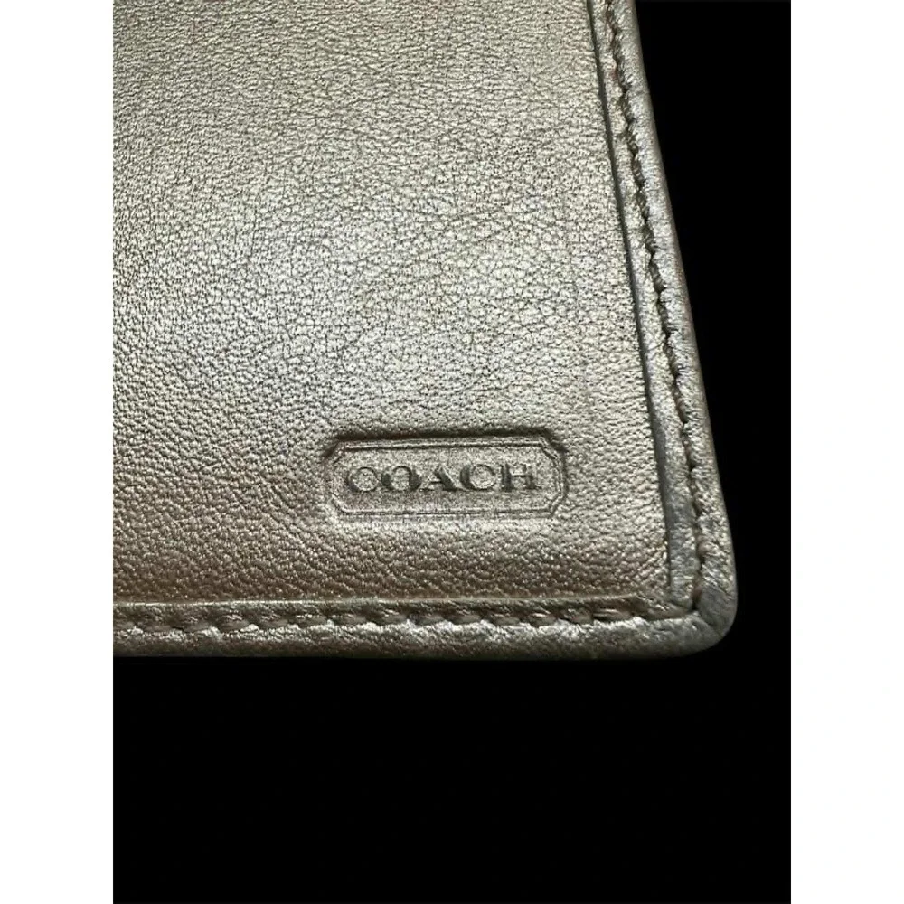 Coach Signature Jacquard Slim Checkbook Wallet Metallic Champagne‎ Leather Trim