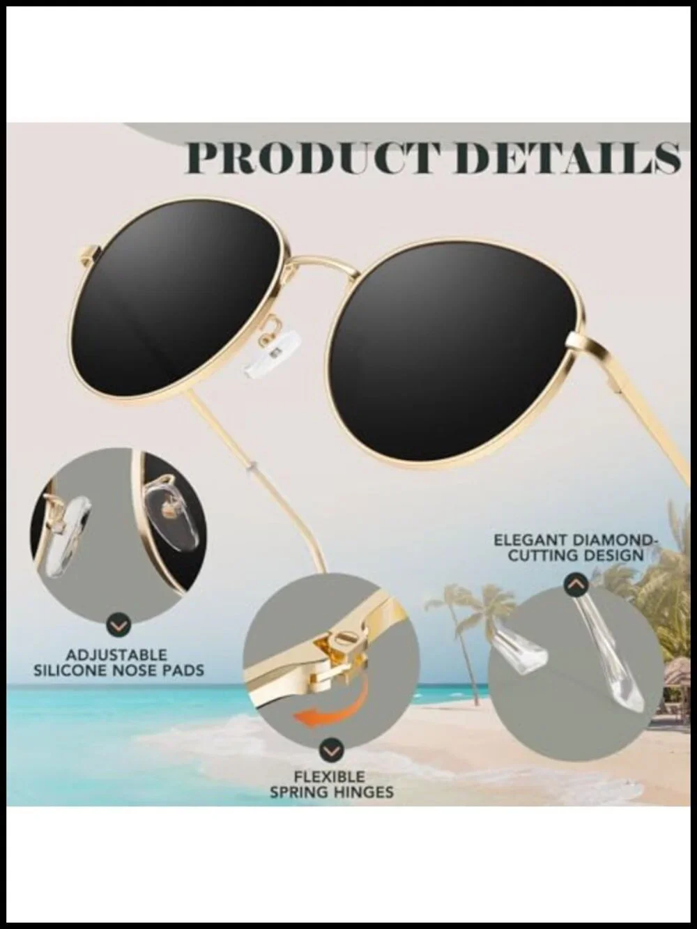 Retro Oval Polarized Sunglasses with Spring Hinge Metal Frame UV400 Protection