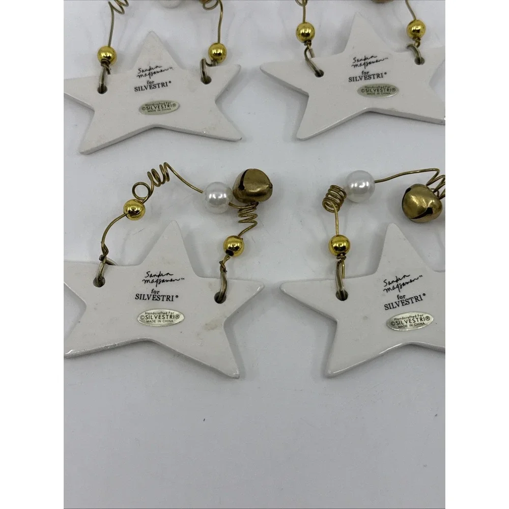 4 Sandra Magsamen For Silvestri Ornaments Joy Love Friends Celebrate White Star