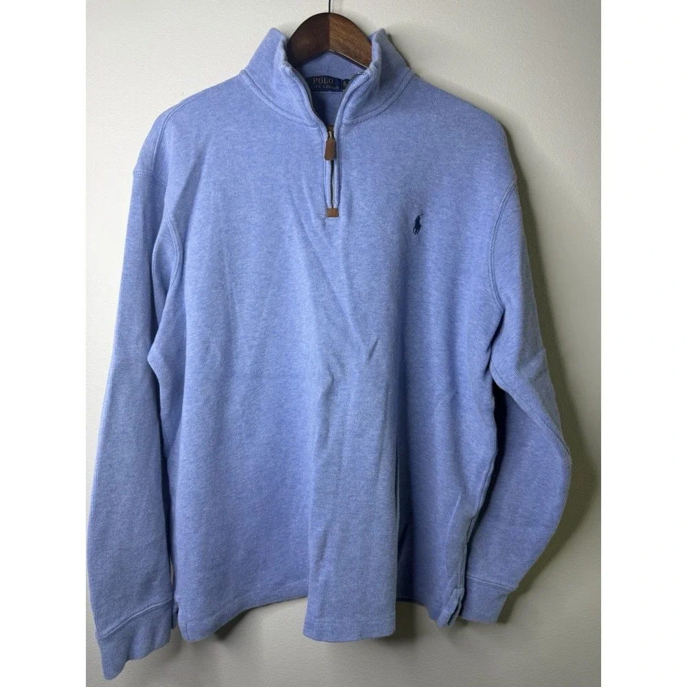 POLO RALPH LAUREN Half Zip Pullover Sweater | Mens (XL) Blue Cotton Long Sleeve