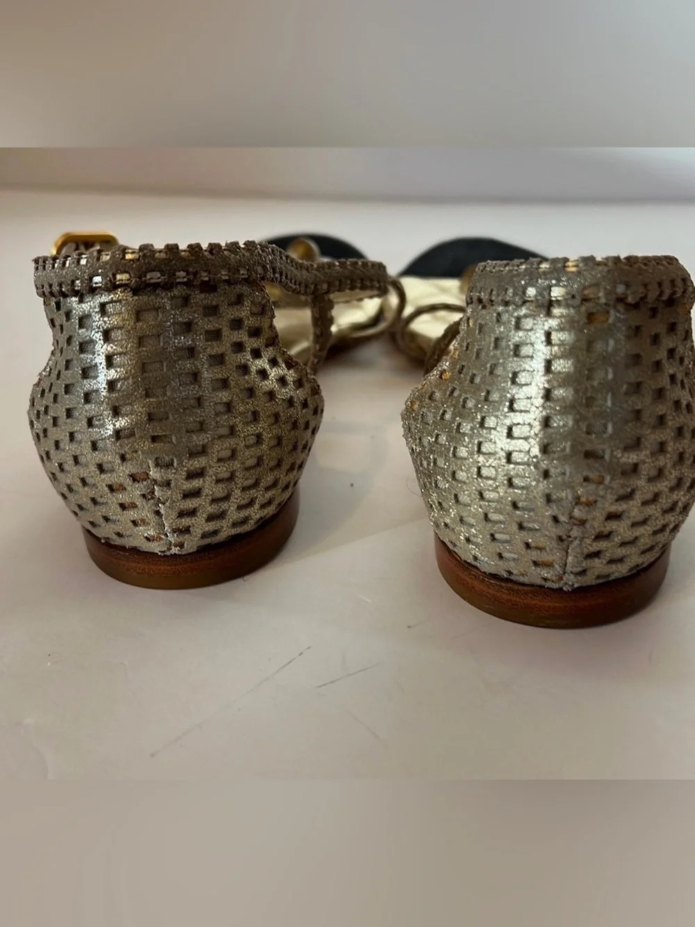 Chanel Gold Quilted CC Camelia Sandals‎