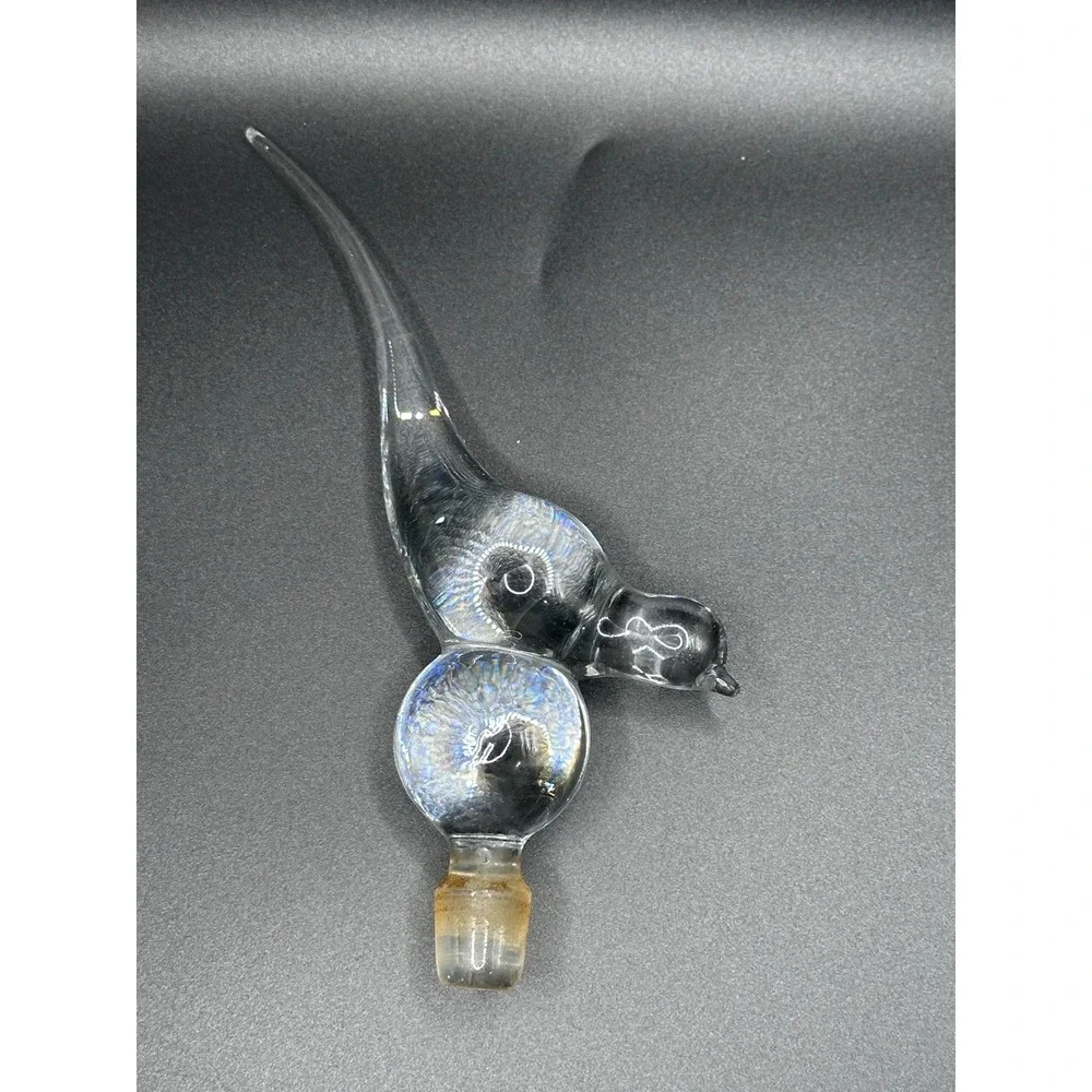 Vintage Hand Blown Glass Bird Decanter Stopper Iridescent Clear Replacement 5