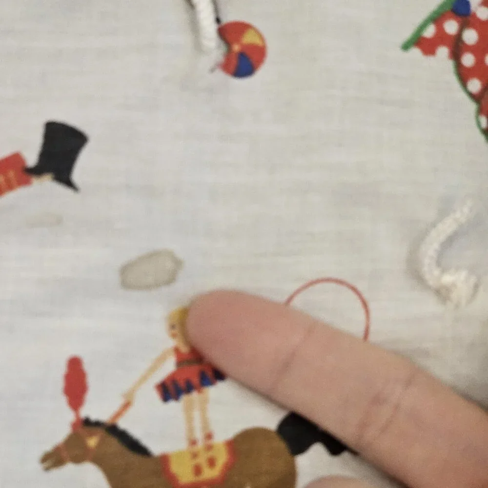 VTG Circus Print Baby Quilt Blanket Tummy Time Clown Unisex White Blue‎ 32x44