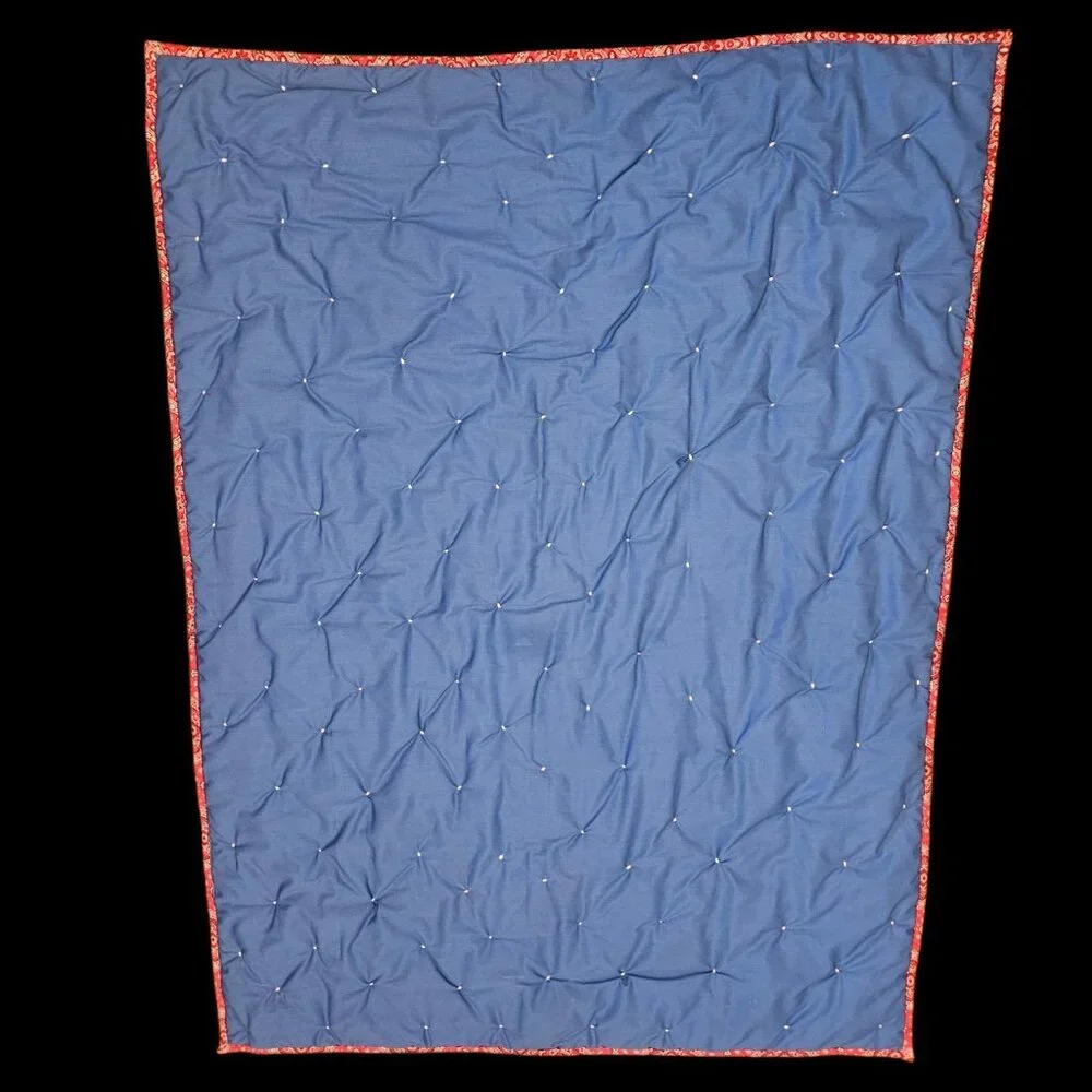 VTG Circus Print Baby Quilt Blanket Tummy Time Clown Unisex White Blue‎ 32x44
