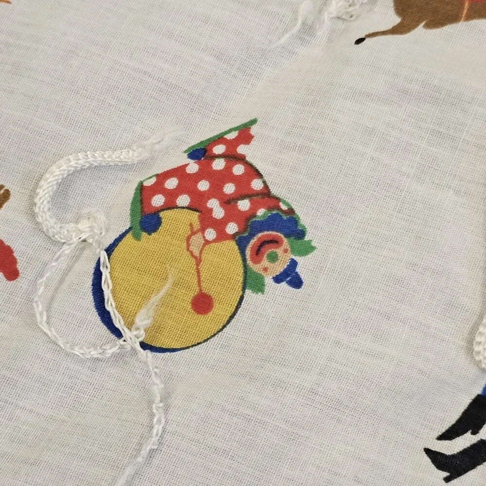 VTG Circus Print Baby Quilt Blanket Tummy Time Clown Unisex White Blue‎ 32x44