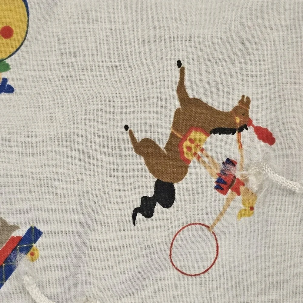 VTG Circus Print Baby Quilt Blanket Tummy Time Clown Unisex White Blue‎ 32x44