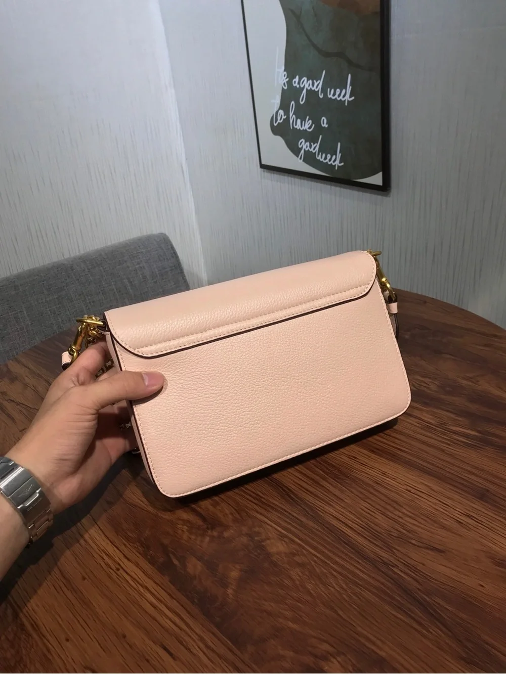 Tory Burch Blush Pink Leather Shoulder Bag with Gold Chain