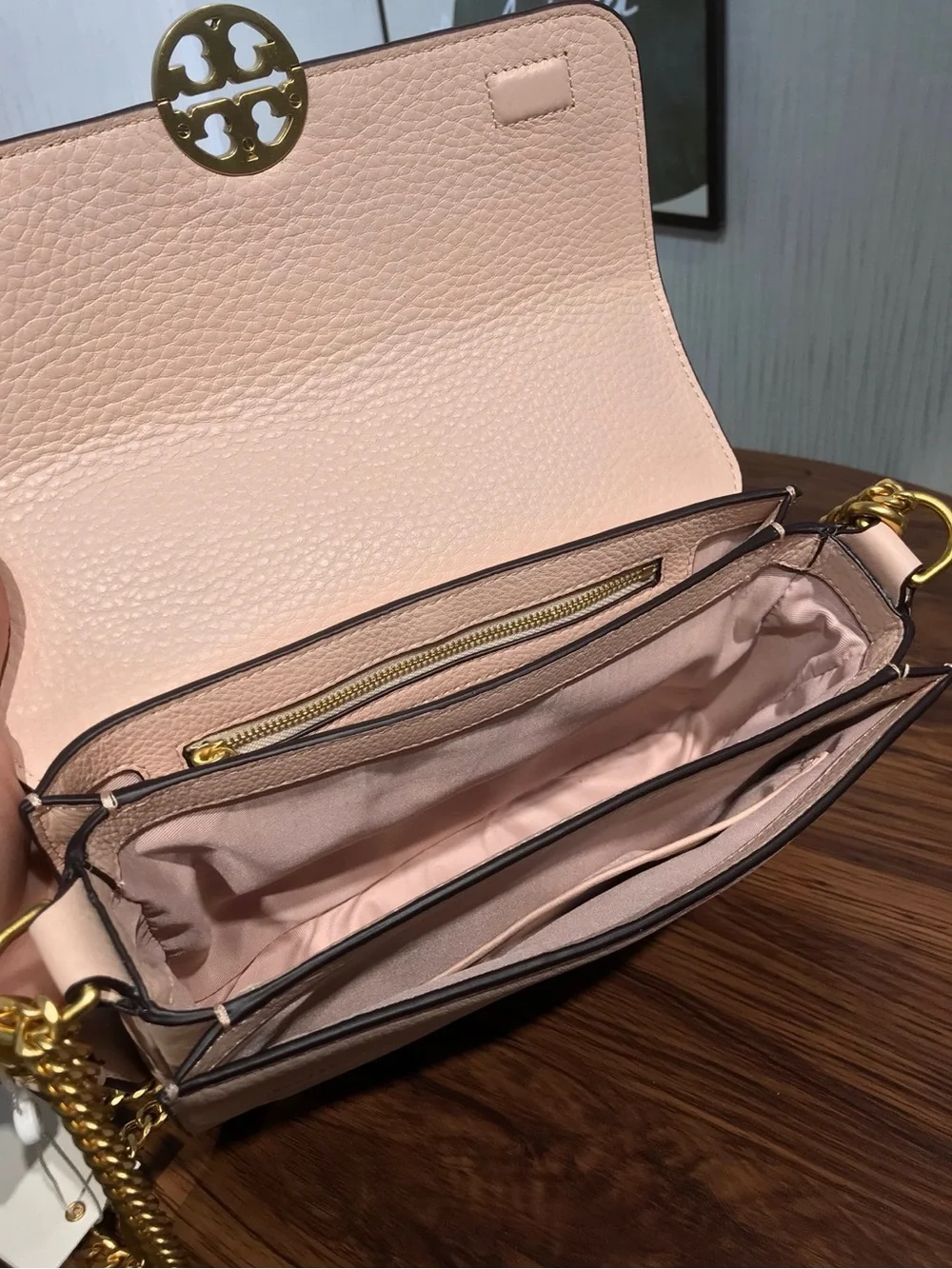 Tory Burch Blush Pink Leather Shoulder Bag with Gold Chain