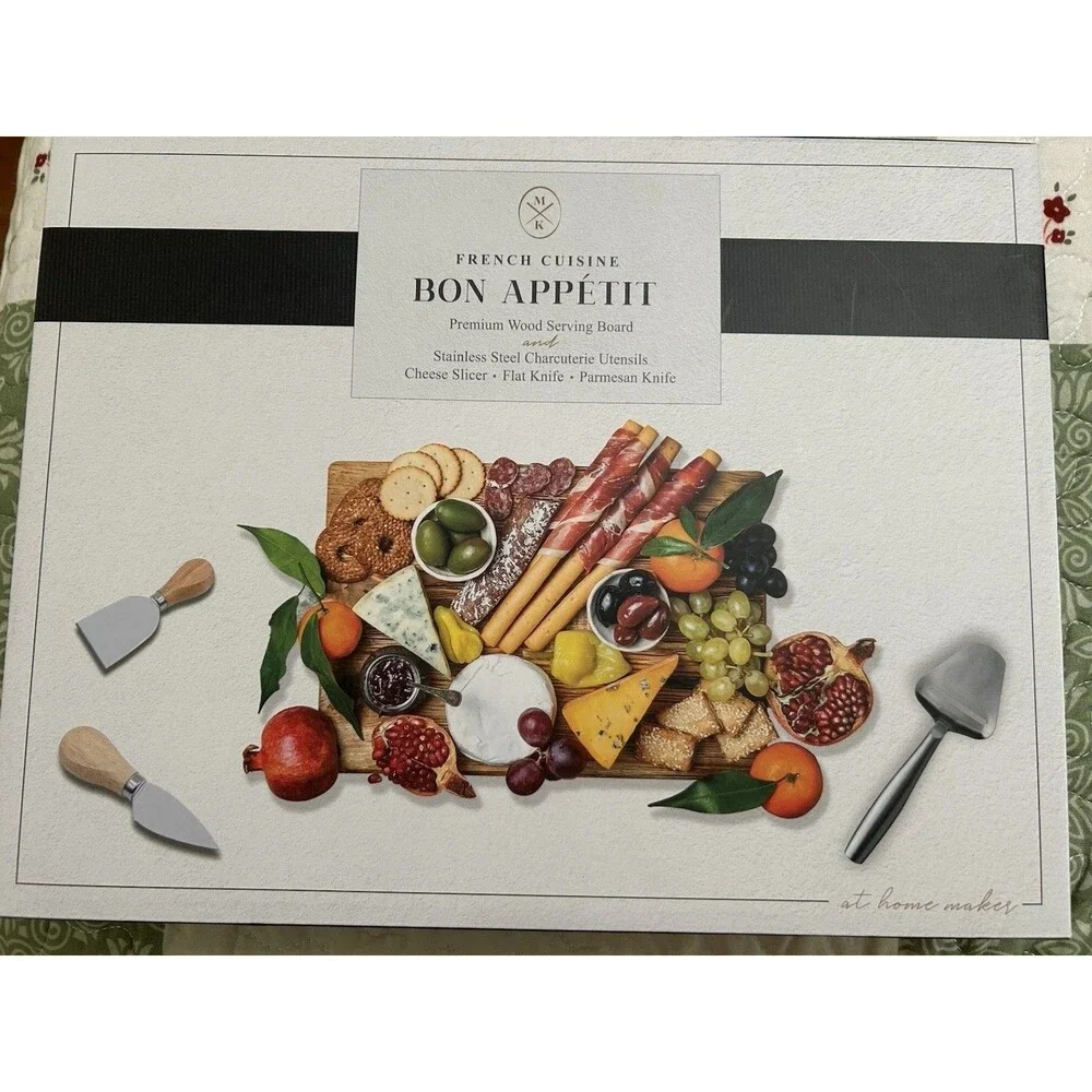 Maker's 4 Piece Set Bon Appetit Charcuterie Placemat Set, 4pc w/ Cheese Slicer