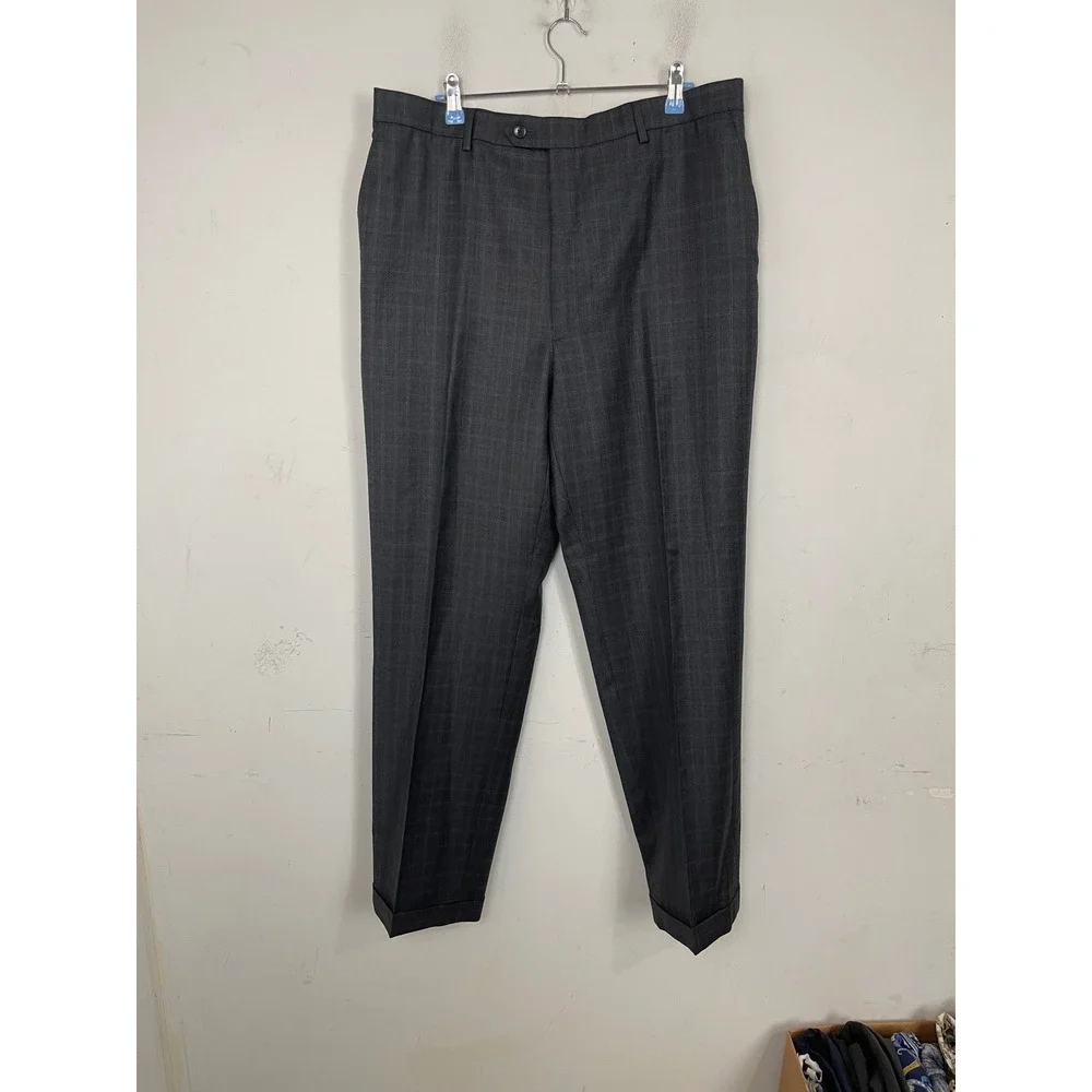 Jos. A. Bank Travelers Collection Mens Windowpane Plaid 100% Wool Suit 44L 37x31
