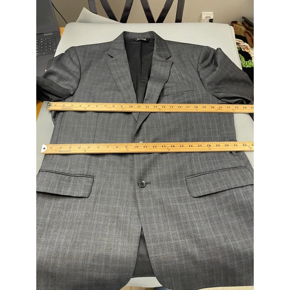 Jos. A. Bank Travelers Collection Mens Windowpane Plaid 100% Wool Suit 44L 37x31