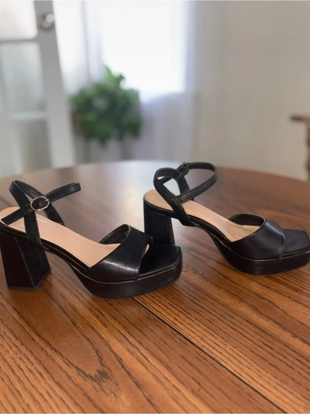 Black Platform Block Heel Sandals with Ankle Strap