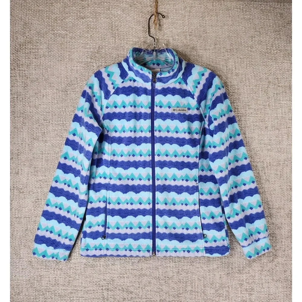 Columbia‎ Kids Fleece Jacket Youth Large 14/16 Blue ZigZig Full Zip Nice!
