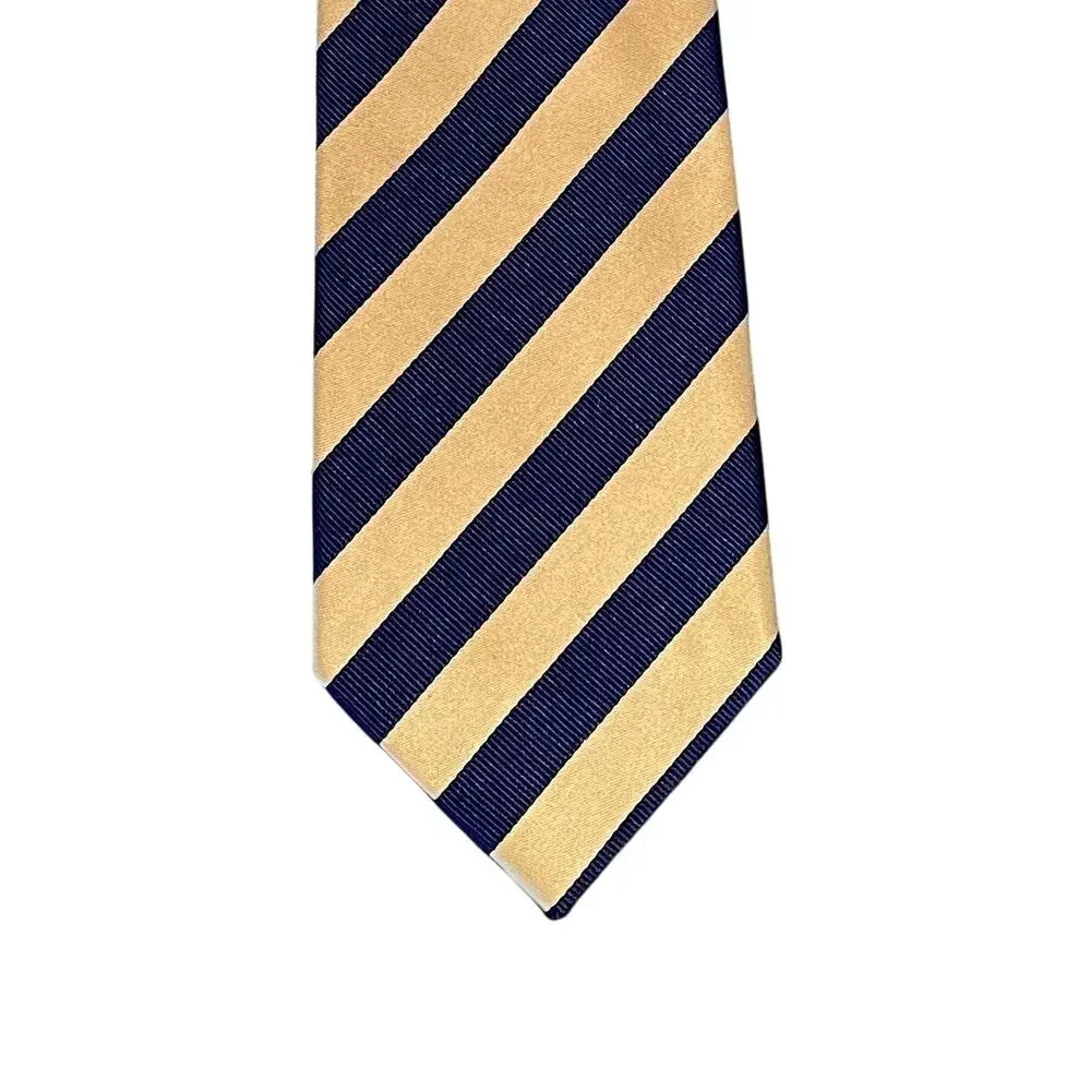 Parsley Luxury Neckwear Yellow Navy Diagonal Striped Silk Tie, 58.5