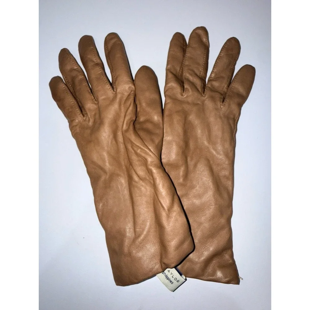 Lord & Taylor‎ Cashmere Lined Dark Brown Leather Gloves Size 7 1/2 Driving 1