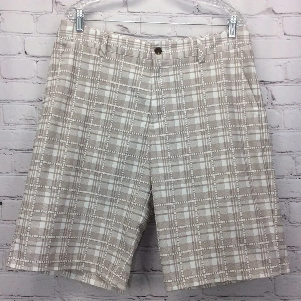 Adidas Golf Shorts Men’s 34 Athleisure Climalite Plaid Chino Flat Front Stretch