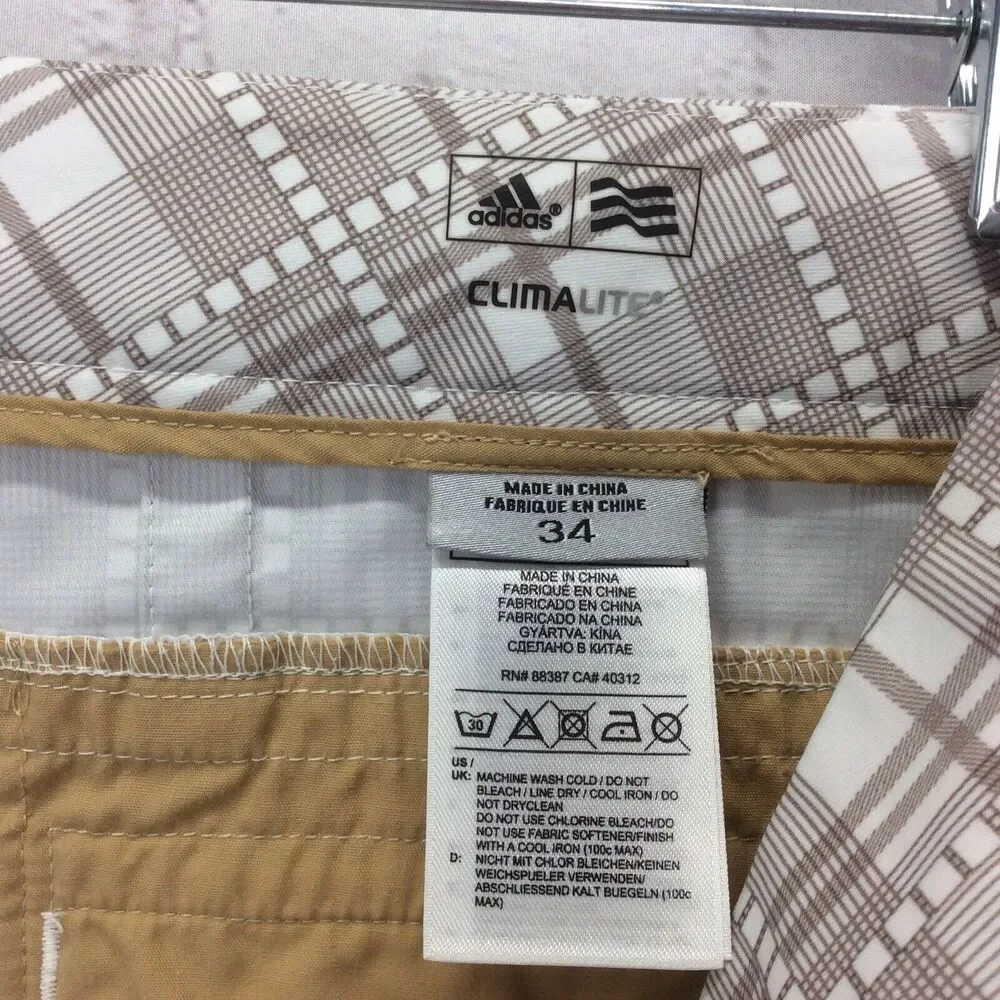 Adidas Golf Shorts Men’s 34 Athleisure Climalite Plaid Chino Flat Front Stretch