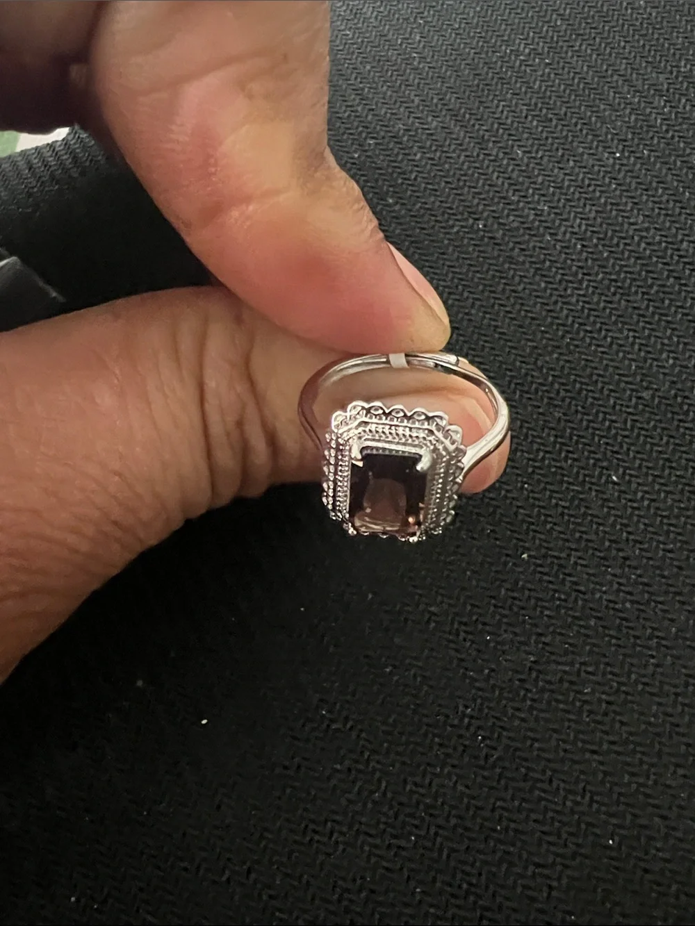 Adjustable..Elegant Silver Cocktail Ring with Smoky Brown Gemstone