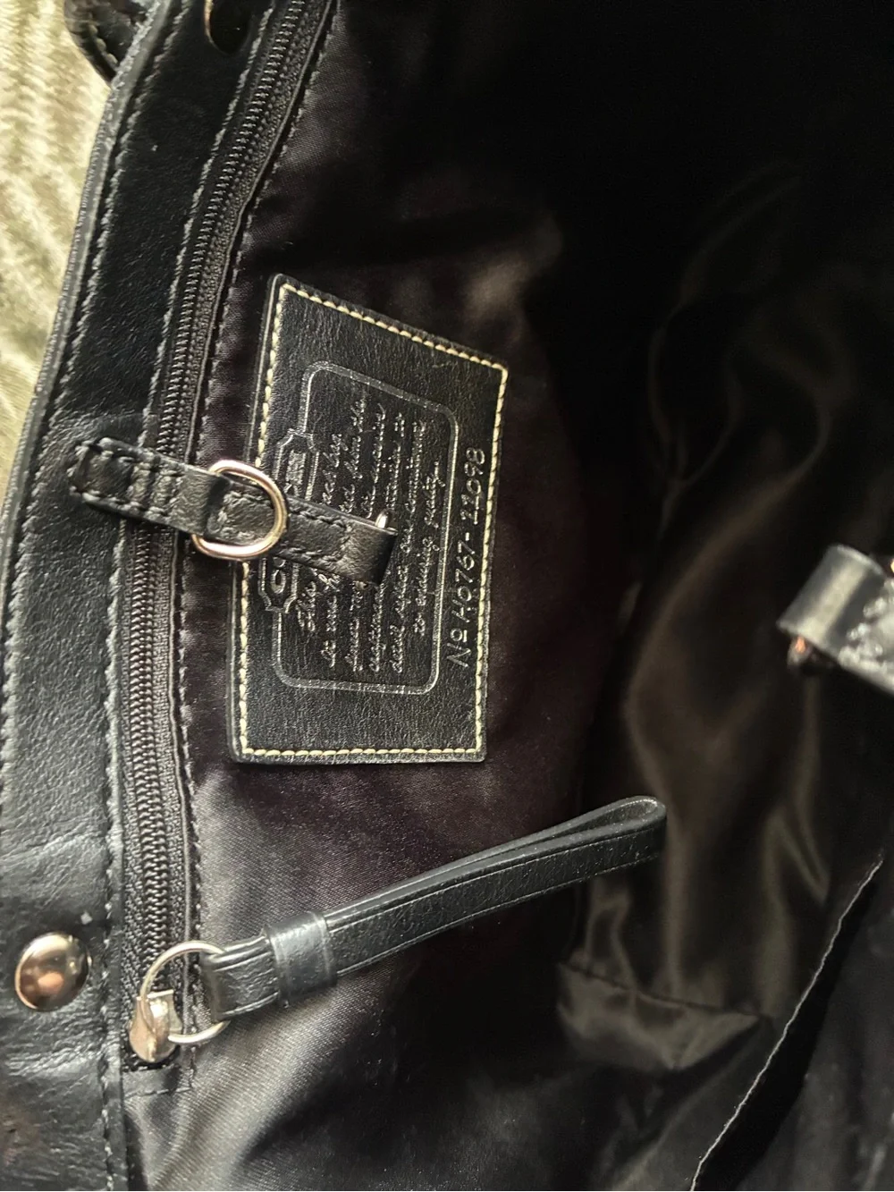 Coach Black Tote with Gray Stripe and Leather Trim
