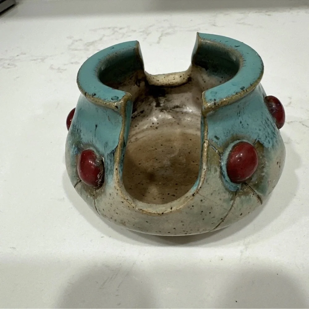 Pottery Spoon Rest Turquoise And Red- Spoon Not Included