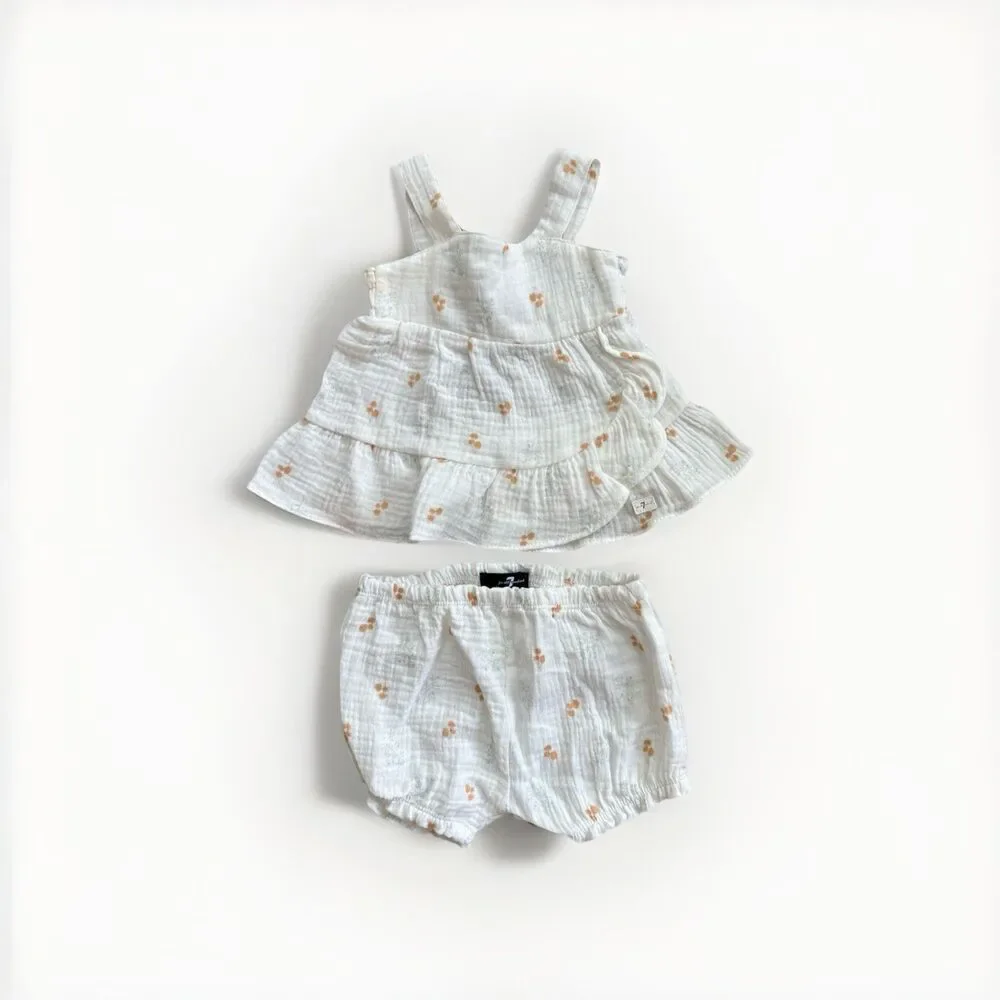 7 For All Mankind Baby Tank Top and Shorts Bloomers Set White Floral 3/6 Months