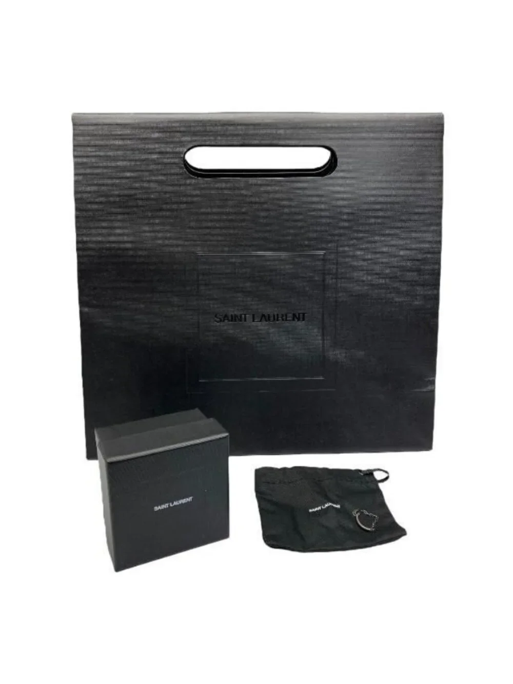 Saint Laurent Ring Chain Accessory Small Logo Metal Black Size 10