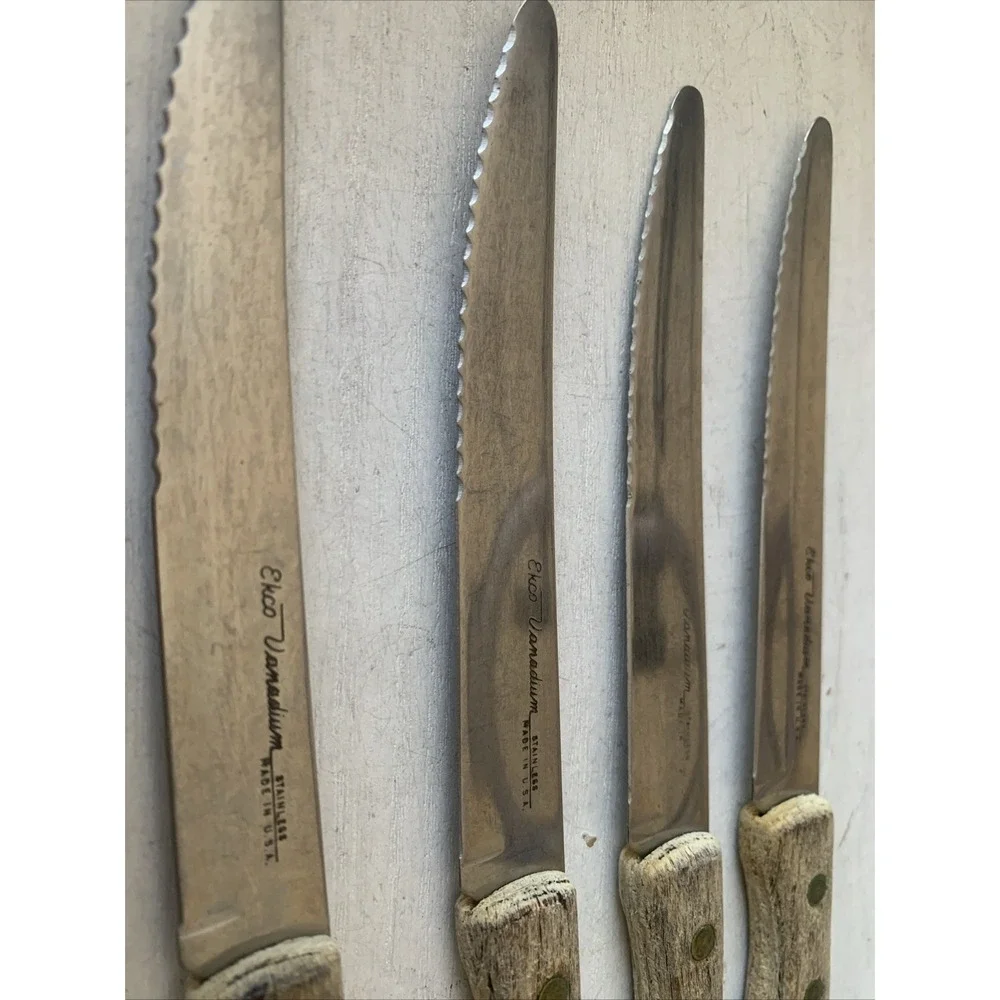 Vintage Ekco Vanadium Steak Knives Set of 4 Serrated Stainless Steel Made in USA