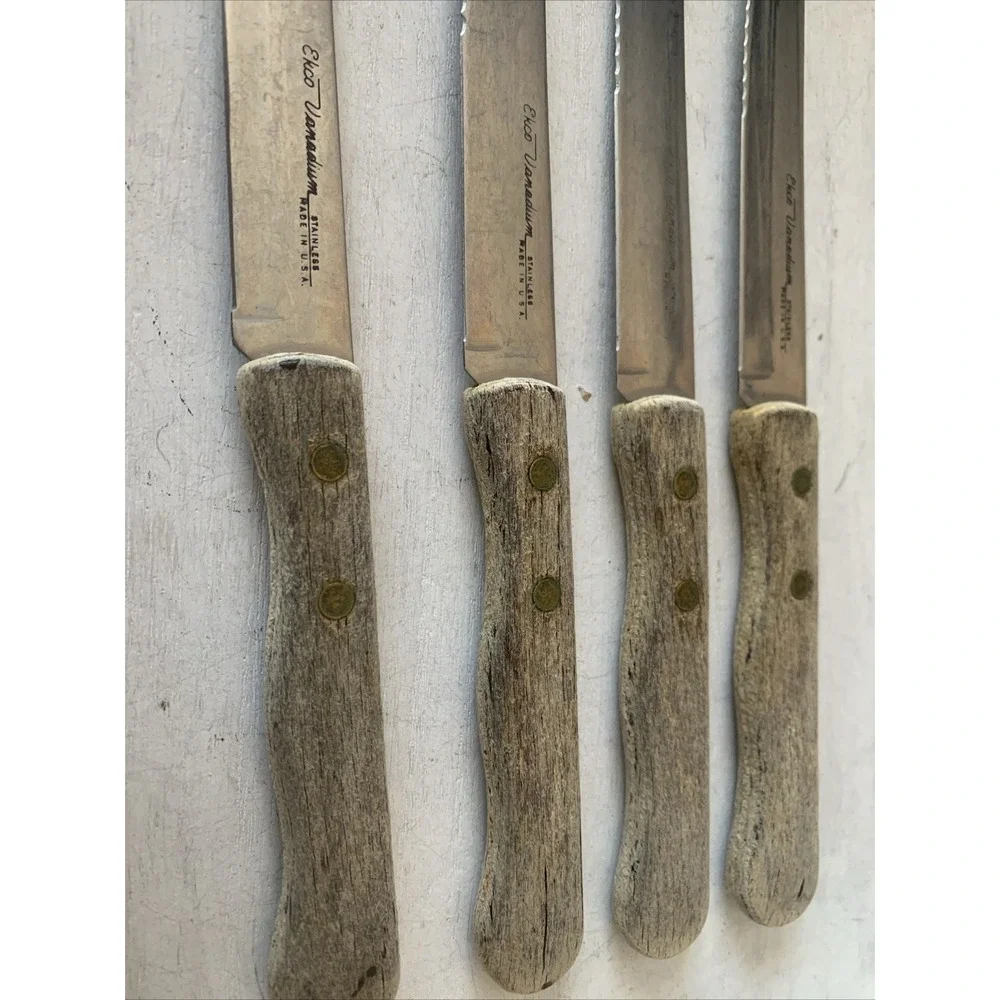 Vintage Ekco Vanadium Steak Knives Set of 4 Serrated Stainless Steel Made in USA
