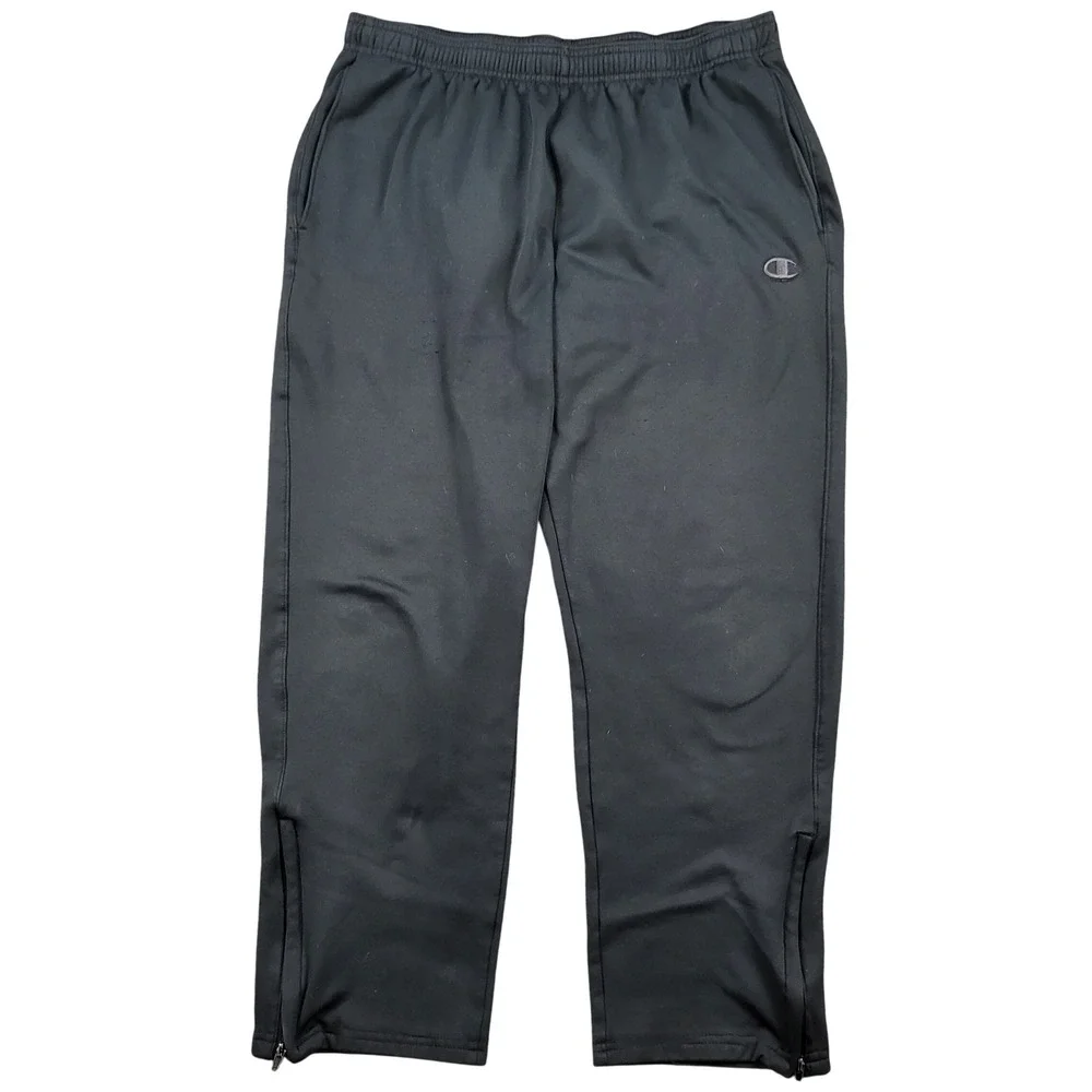 Champion Mens Black Track Training Pants P9446 Ankle Zips Size Large L Excellent