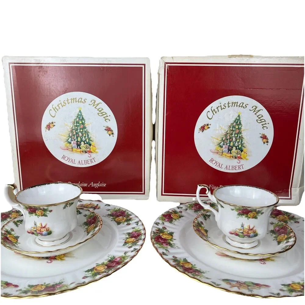 2 Sets Royal Albert‎ CHRISTMAS MAGIC Dinner Plate, Tea Cup & Saucer Bone China