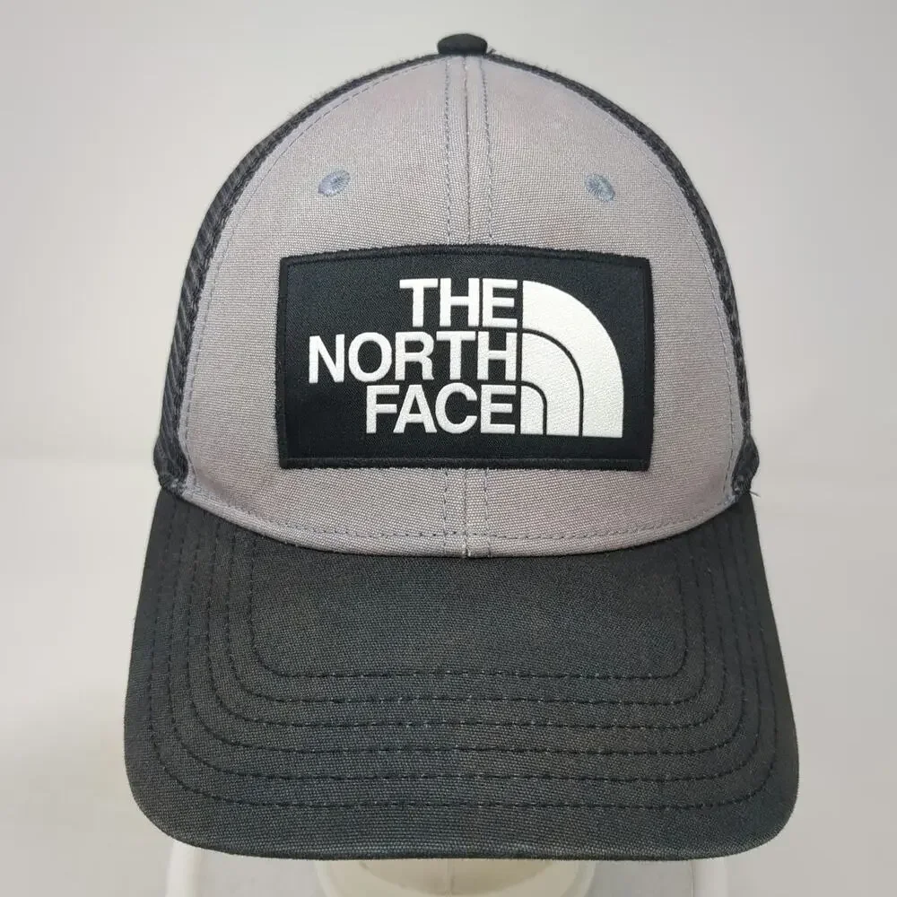 The North Face Trucker Hat Gray Black One Size Mesh Snapback Logo Patch Outdoor