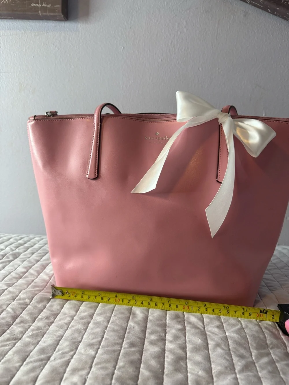 kate spade Pink Leather Tote with Ribbon Accent