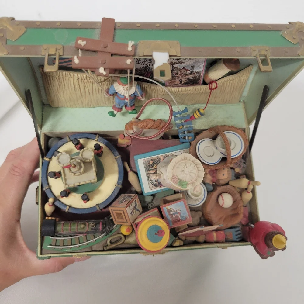 Enesco Green Toy Chest with Colorful Vintage Playset Figurines