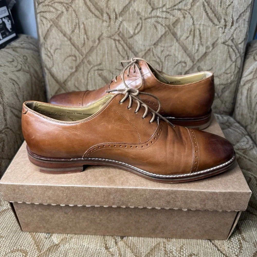 Cole Haan Cambridge Cap Toe Oxfords Shoes British Tan C13416 Size 10 M Excellent