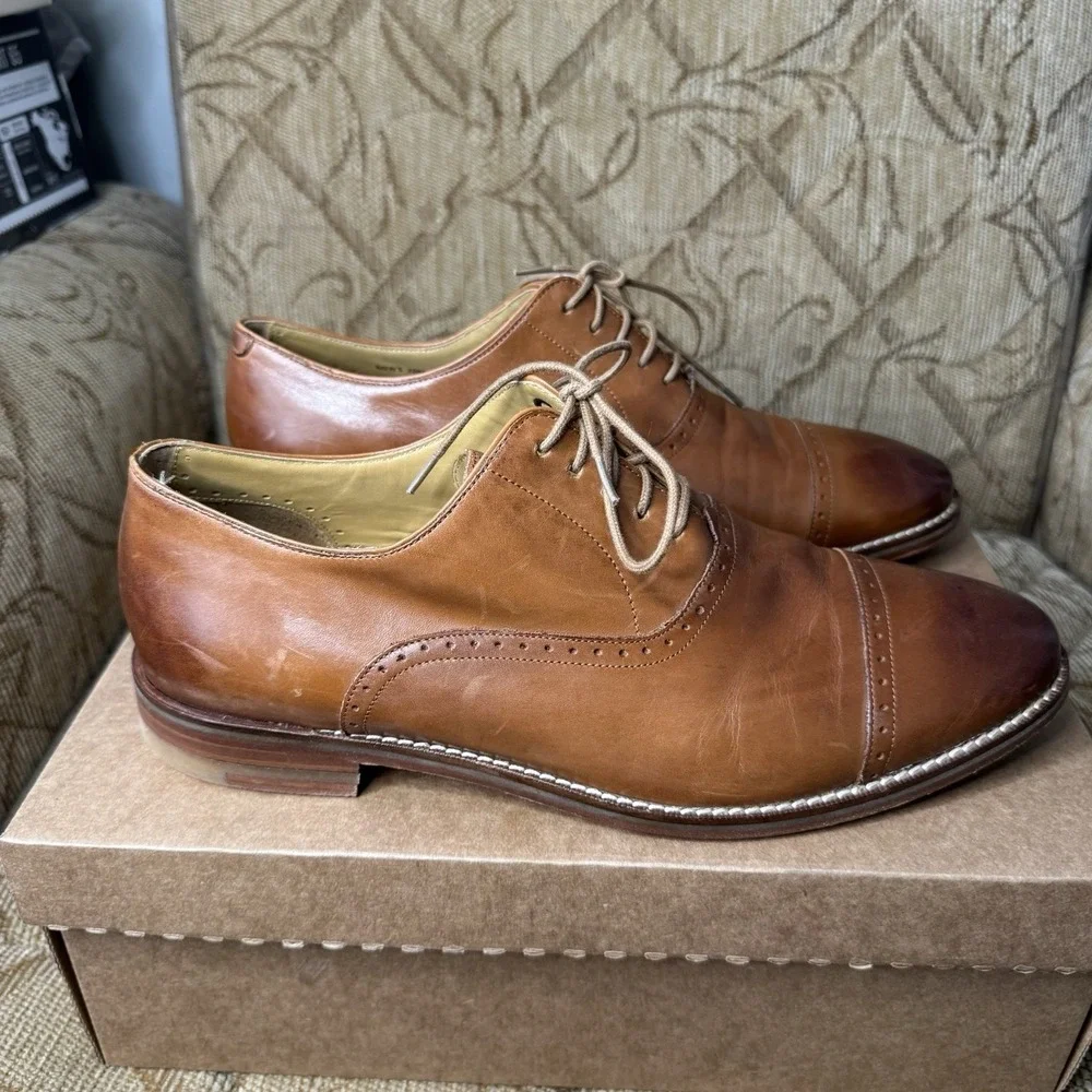 Cole Haan Cambridge Cap Toe Oxfords Shoes British Tan C13416 Size 10 M Excellent