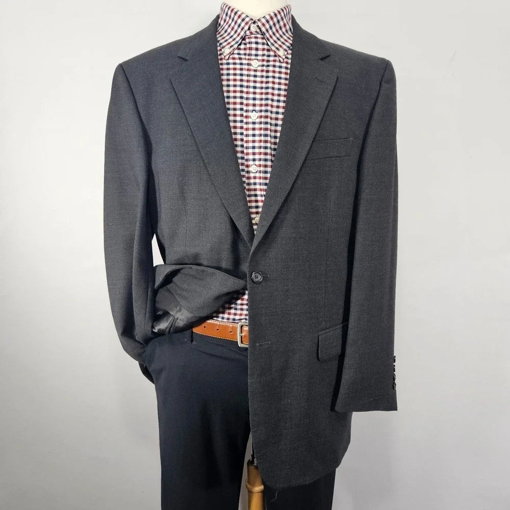 Pronto Uomo Men's Sport Coat Blazer Two Button Lessona Gray Wool Stretch 44L
