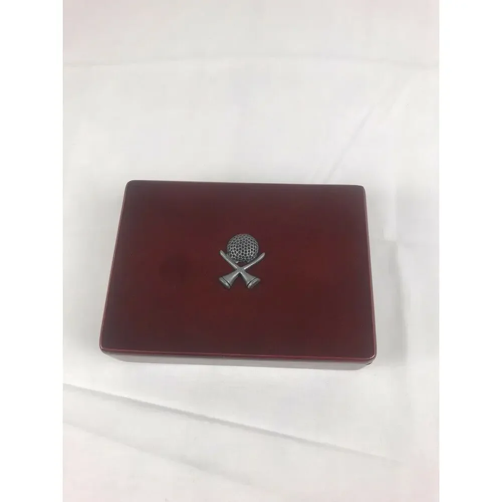 1990's Wooden Golf Playing Card Box With Golf Motif Face And 2 Decks Of Golf ...