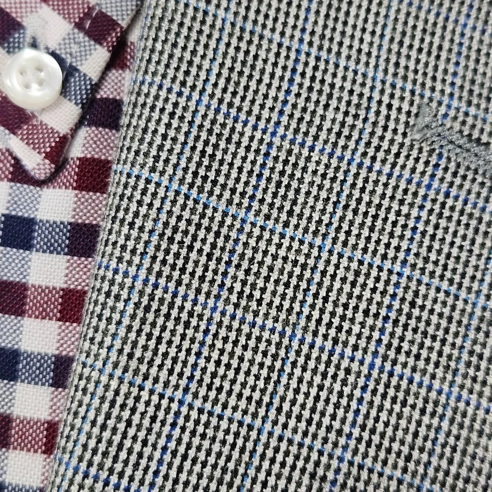 Lauren Ralph Lauren Men's Sport Coat Blazer Two Button Gray Plaid Silk Wool 46S