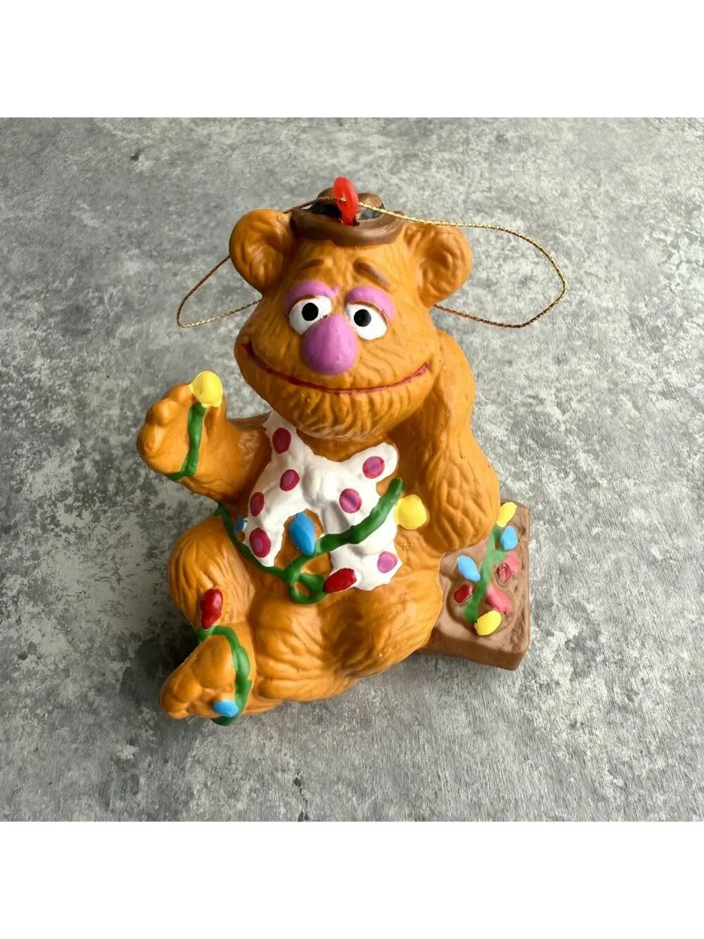 Vintage Henson Muppet Kurt Adler Ornament “Fozzie Bear Tangled In Lights”