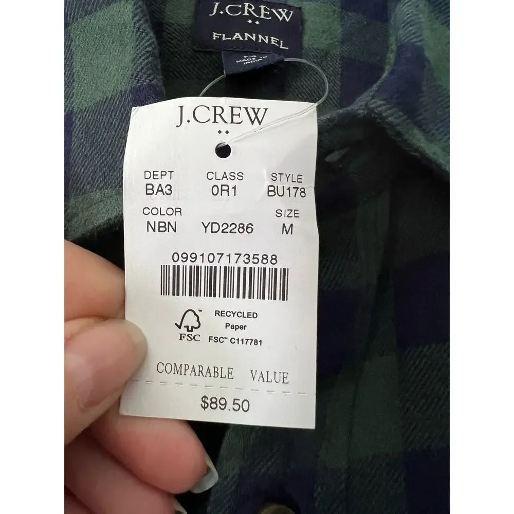NWT J. Crew Men's Classic Plaid Flannel Shirt New Blackwatch Navy Green Size M