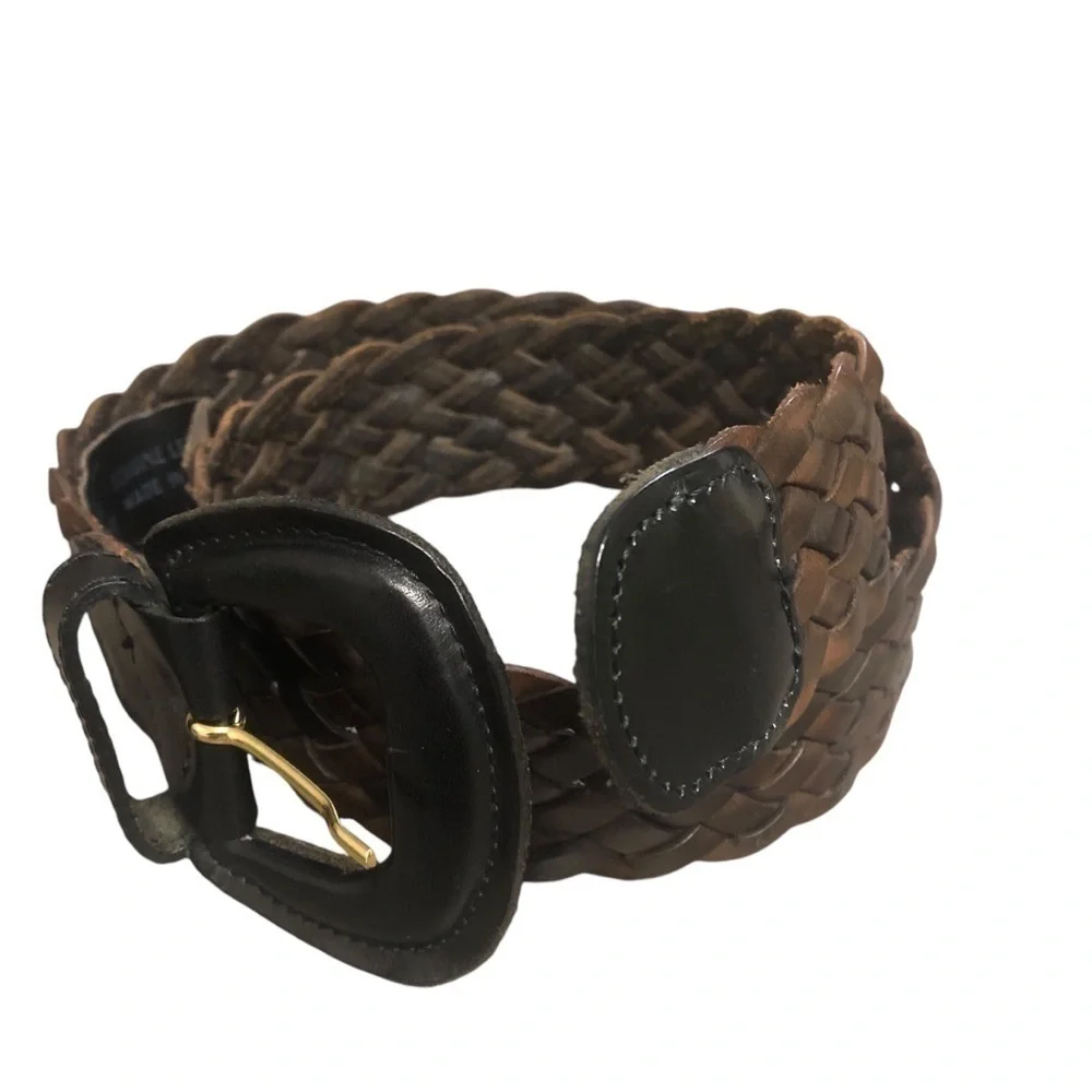 LUIGI LANATTA  BROWN Leather‎ Belt Men’s 30 Medium BRAIDED Woven Made In Italy