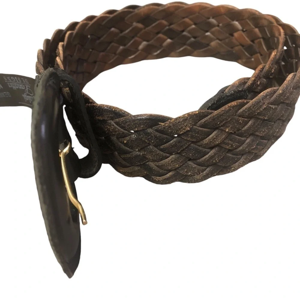 LUIGI LANATTA  BROWN Leather‎ Belt Men’s 30 Medium BRAIDED Woven Made In Italy