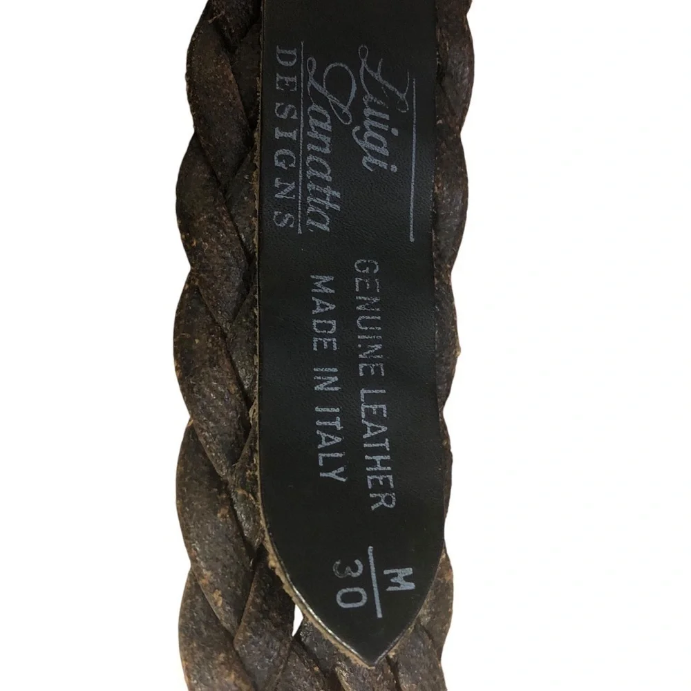 LUIGI LANATTA  BROWN Leather‎ Belt Men’s 30 Medium BRAIDED Woven Made In Italy