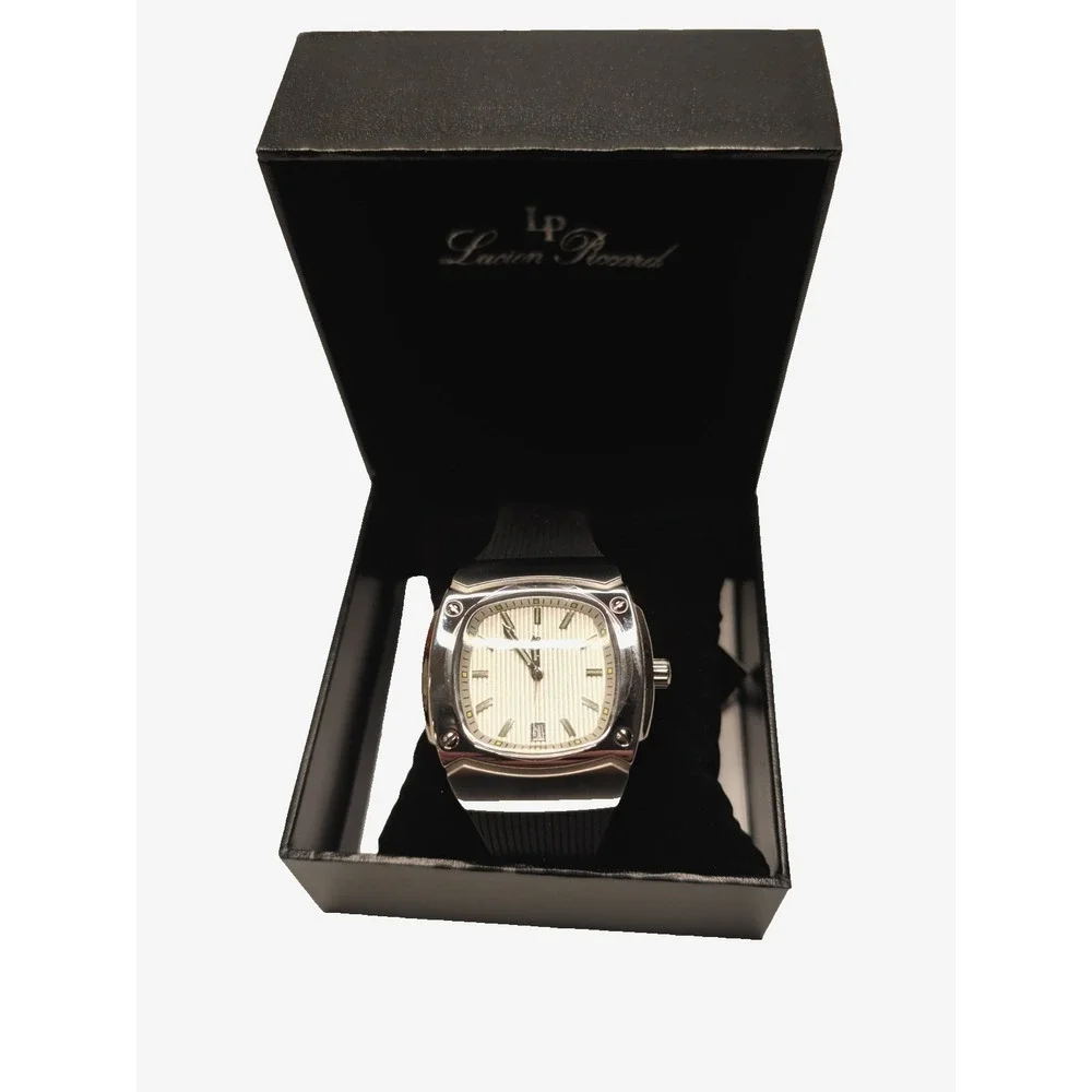 Lucien Piccard LP-440-02S Cushion Case Silver Dial Date Rubber Strap‎ Box