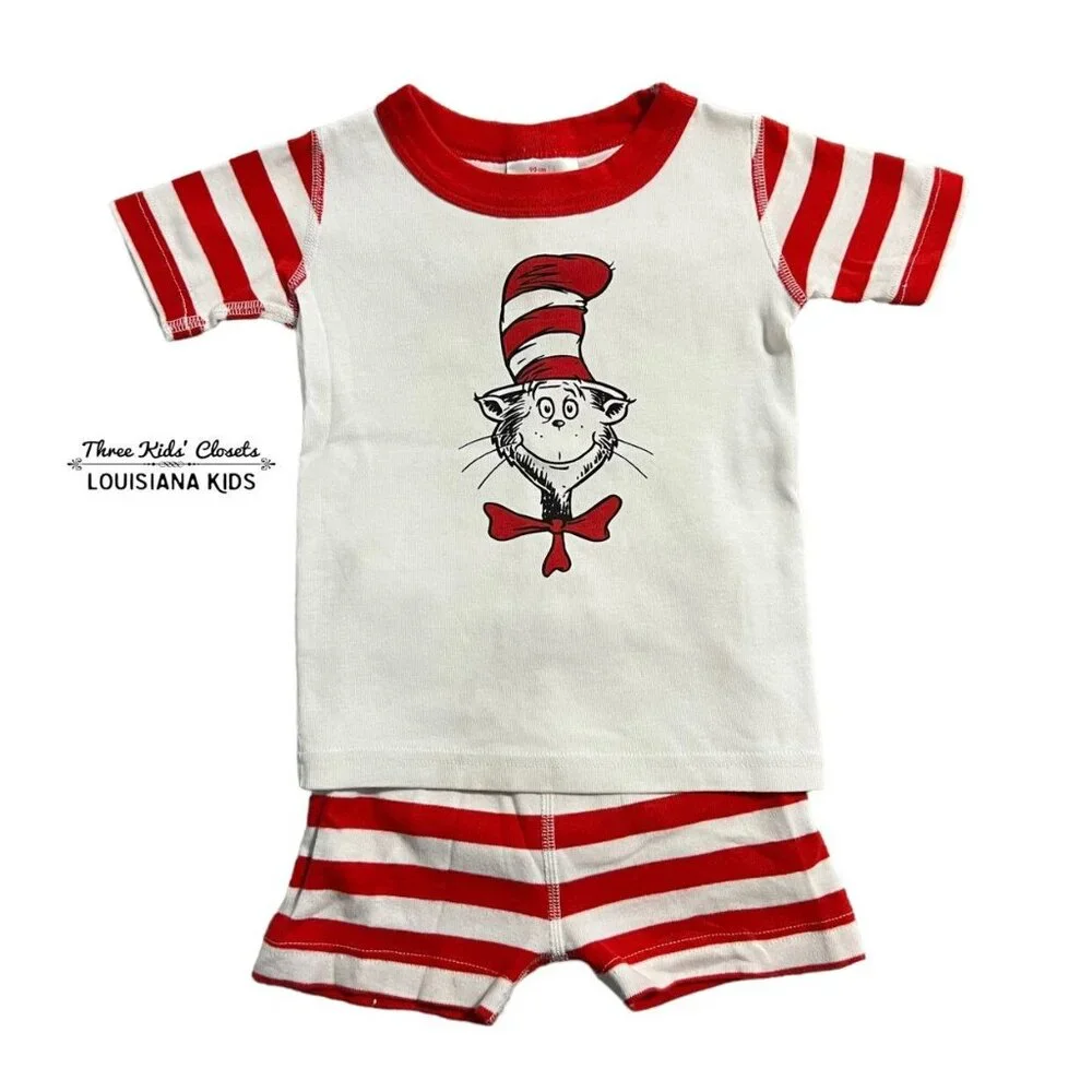 Hanna Andersson Sz 90 (3) Dr. Seuss Cat In The Hat Short Pajamas
