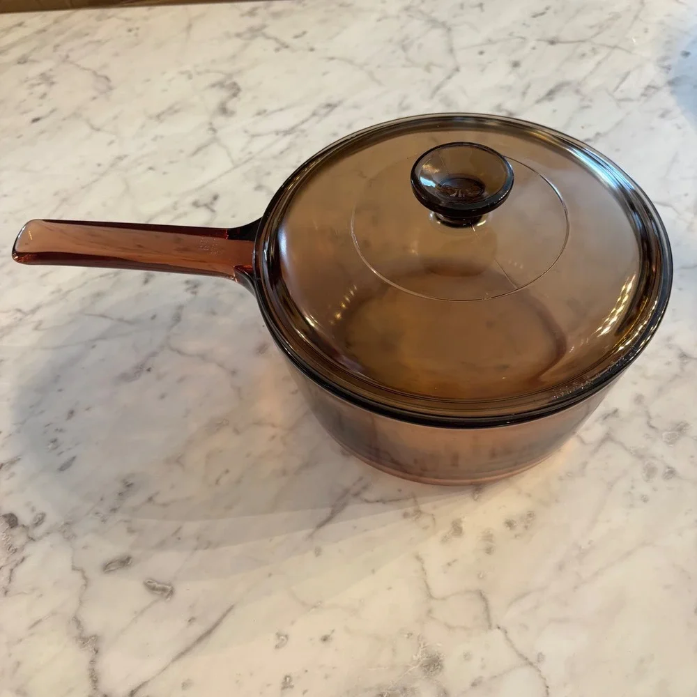 Visions by Corning Amber Glass Saucepan with Lid 2.5L V-2.5-B France Vintage