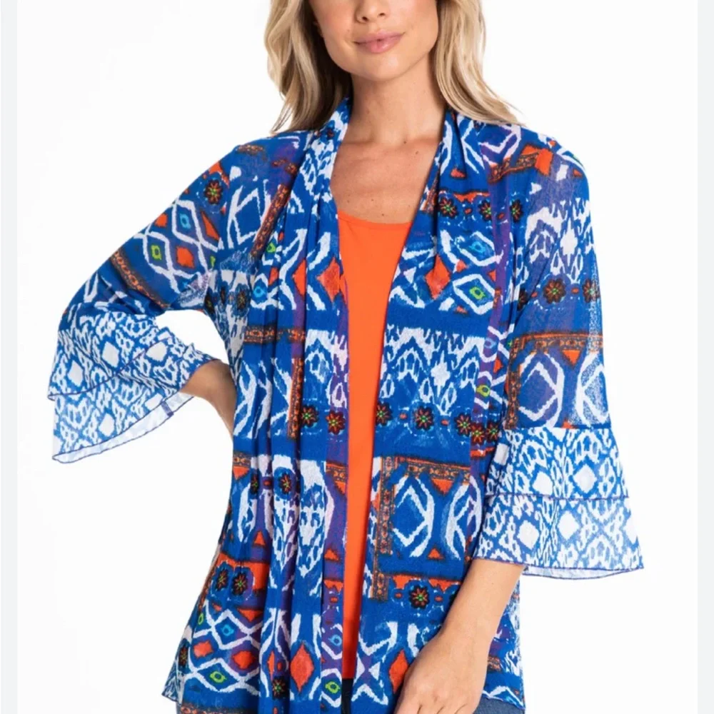 Multiples high low double flounce  Open Kimono large.  Boho.  Playful