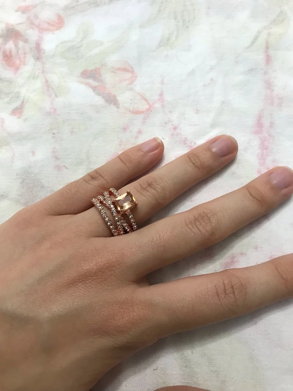 Rose Gold White Yellow Citrine Rhinestone Statement Ring Size 6 1/2